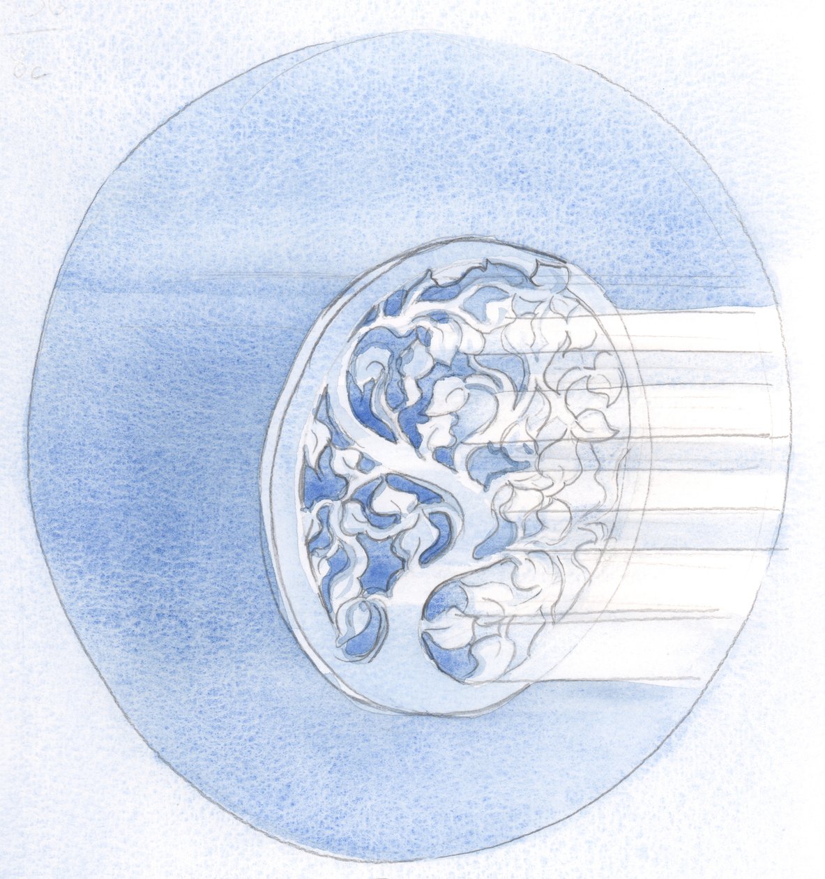 Precis som en trasig design (på en guldplåt) kan repareras med ett tillsatt ämne, så fullkoms vår bön genom dess förening med Kristi bön, 2000 (w/c på papper) av Elizabeth Wang