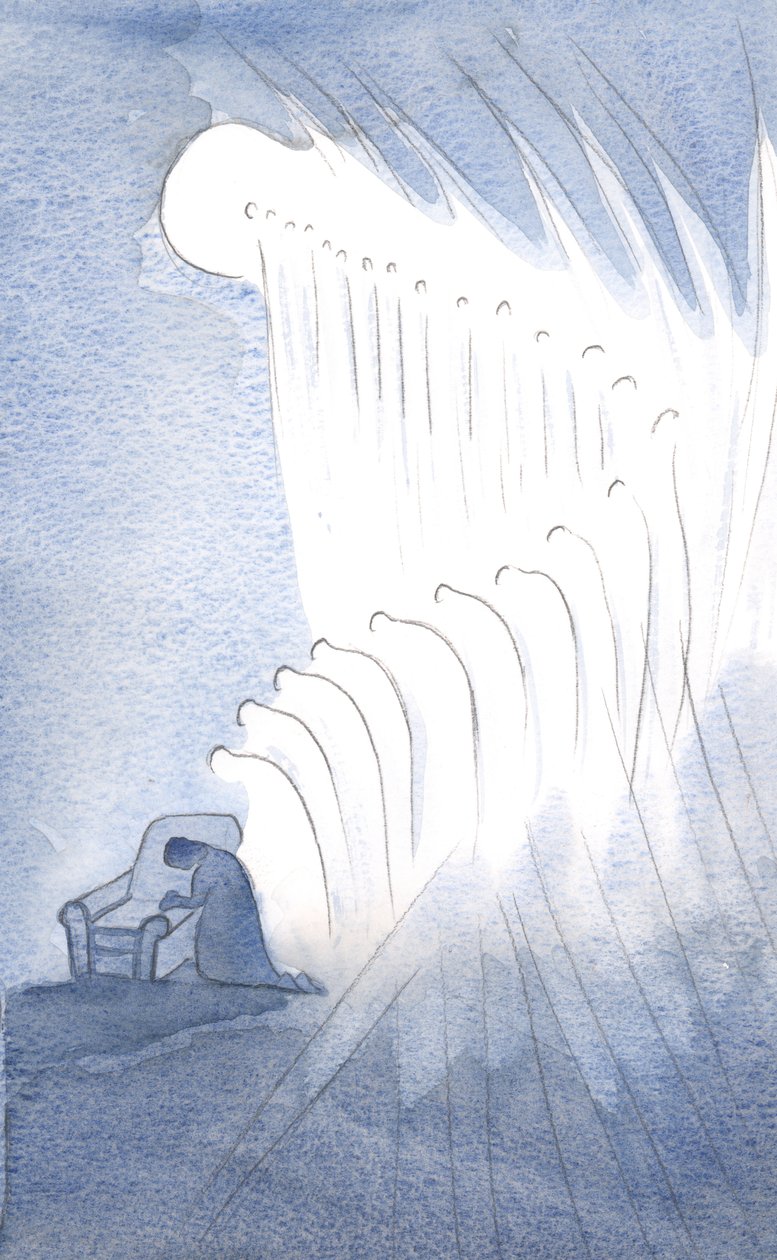 Min skyddsängel, och många andra, bugade sig i vördnadsfull bön för orden: "Ära vare Fadern?", 2001 (w/c på papper) av Elizabeth Wang
