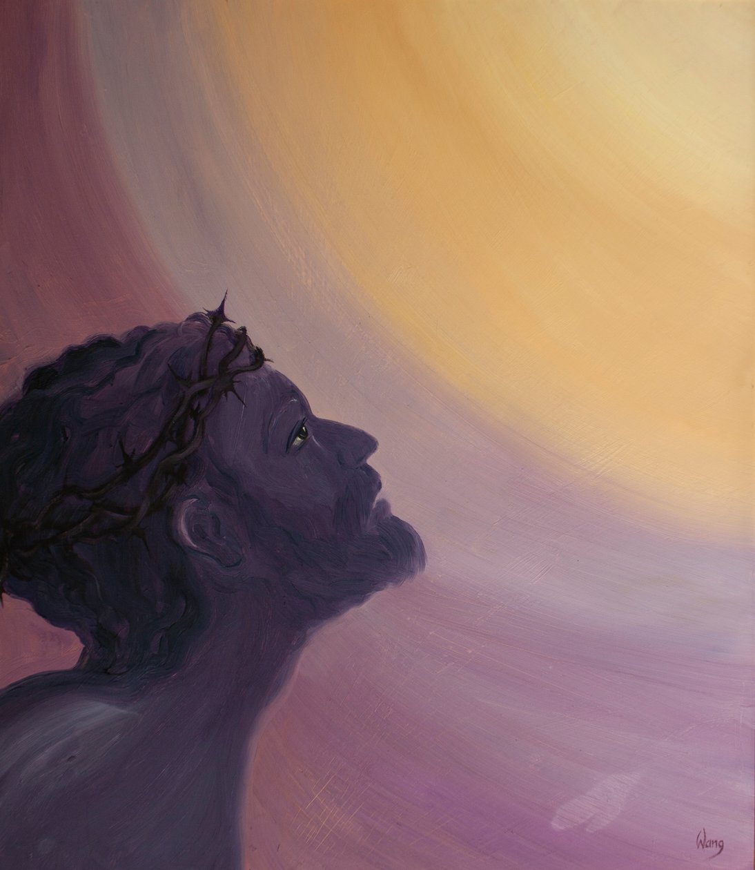 På korset älskade Jesus sina medmänniskor och kvinnor med sin gudomliga kärlek och erbjöd en oändlig gottgörelse för deras förseelser, 2001 (olja ombord) av Elizabeth Wang