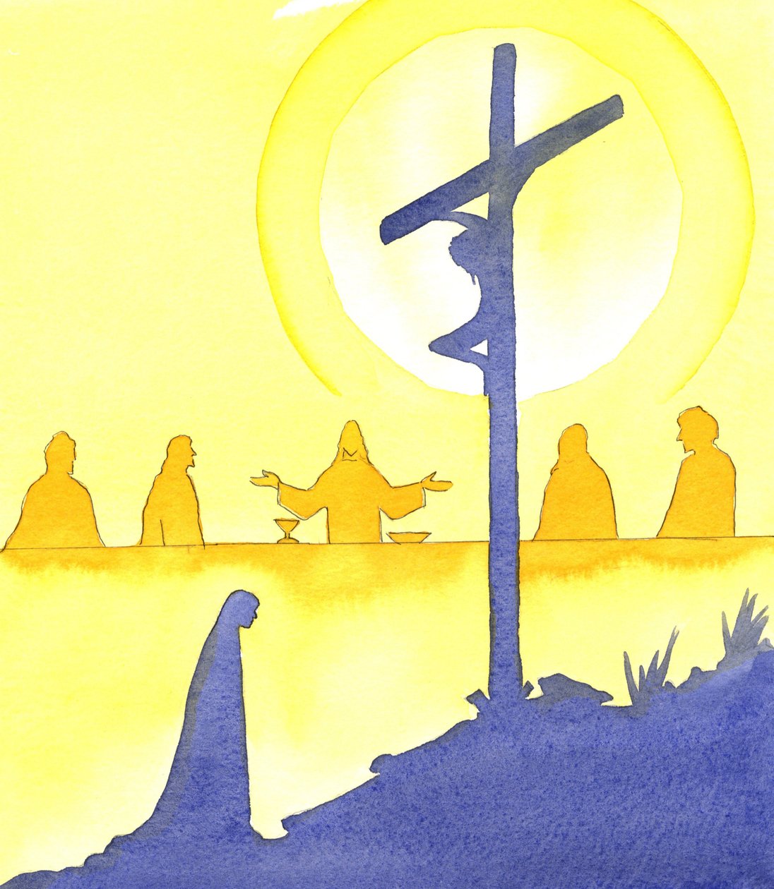 Natten innan han dog, instiftade Jesus den heliga nattvarden, vid den sista måltiden, 2001 (w/c på papper) av Elizabeth Wang