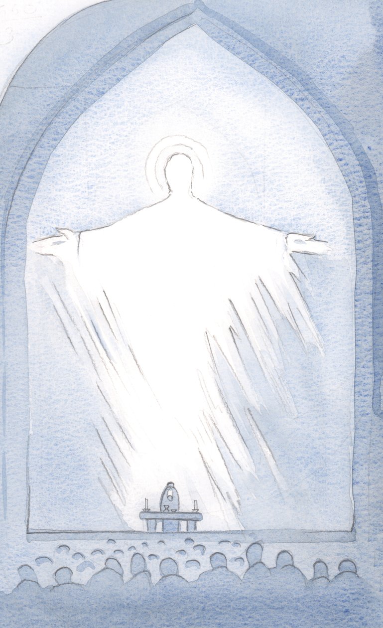 En dag, vid invigningen, fyllde Kristi närvaro helgedomen, i ära, 2000 (w/c på papper) av Elizabeth Wang