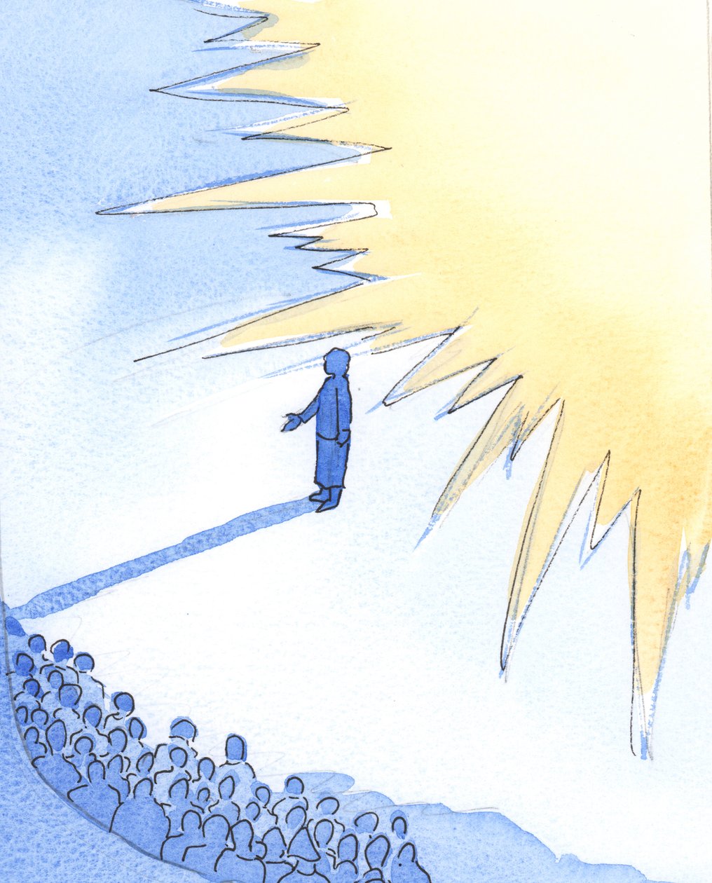 En som står mycket nära Kristus är "glansad" av hans härlighet, även om hon ensam är liten, svag och obetydlig, 2002 (w/c på papper) av Elizabeth Wang