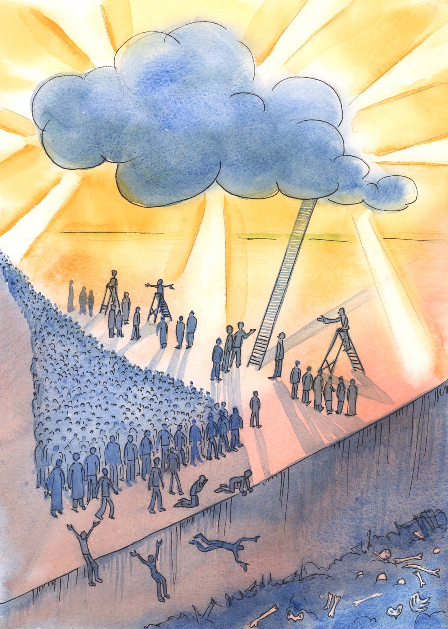 Människor är på väg mot döden och kanske helvetet, 2004 (w/c på papper) av Elizabeth Wang
