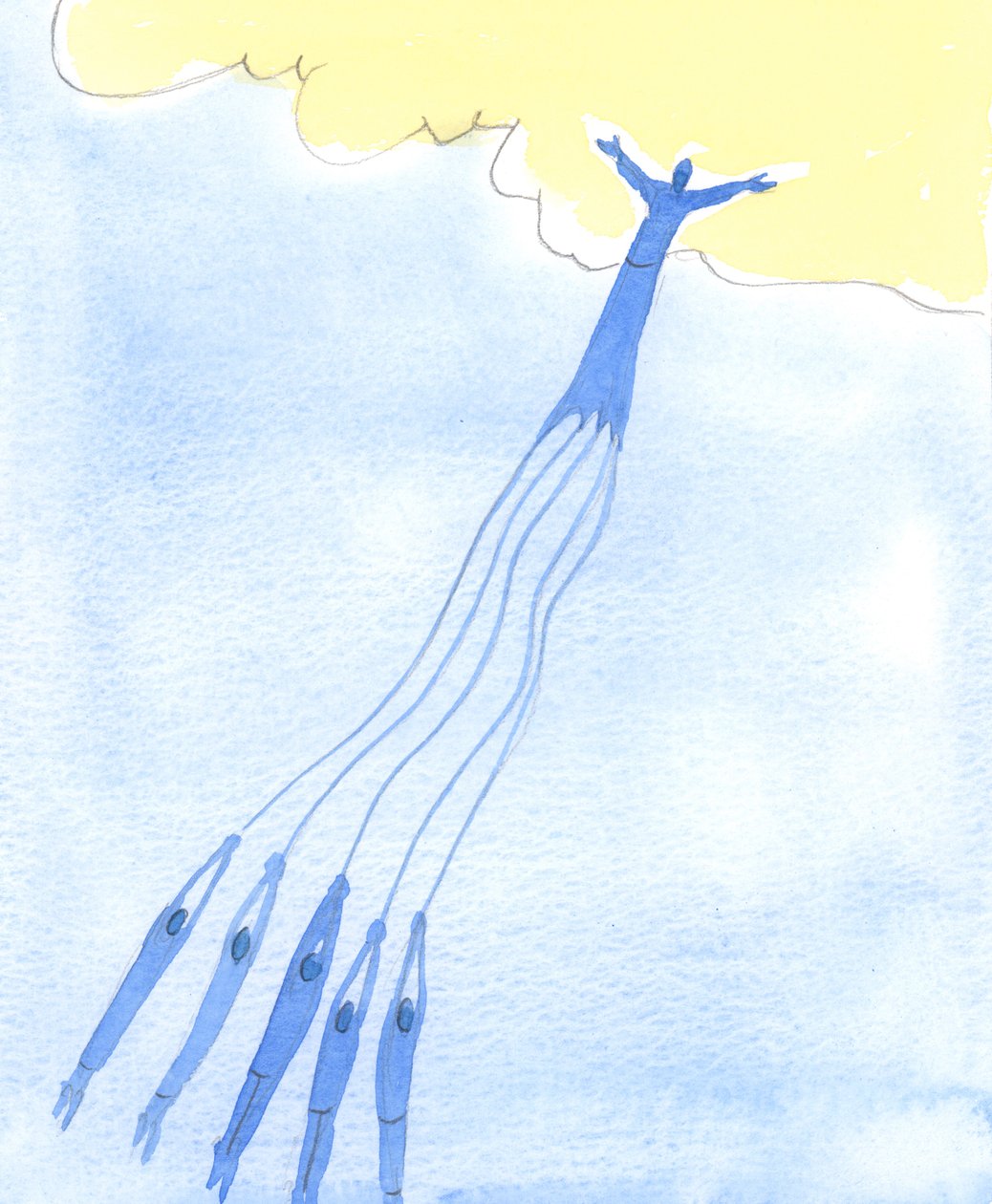 Människor kan kraftfullt hjälpas och dras mot himlen av det goda exemplet och böner från dem som redan har gått till himlen, 2003 (w/c på papper) av Elizabeth Wang