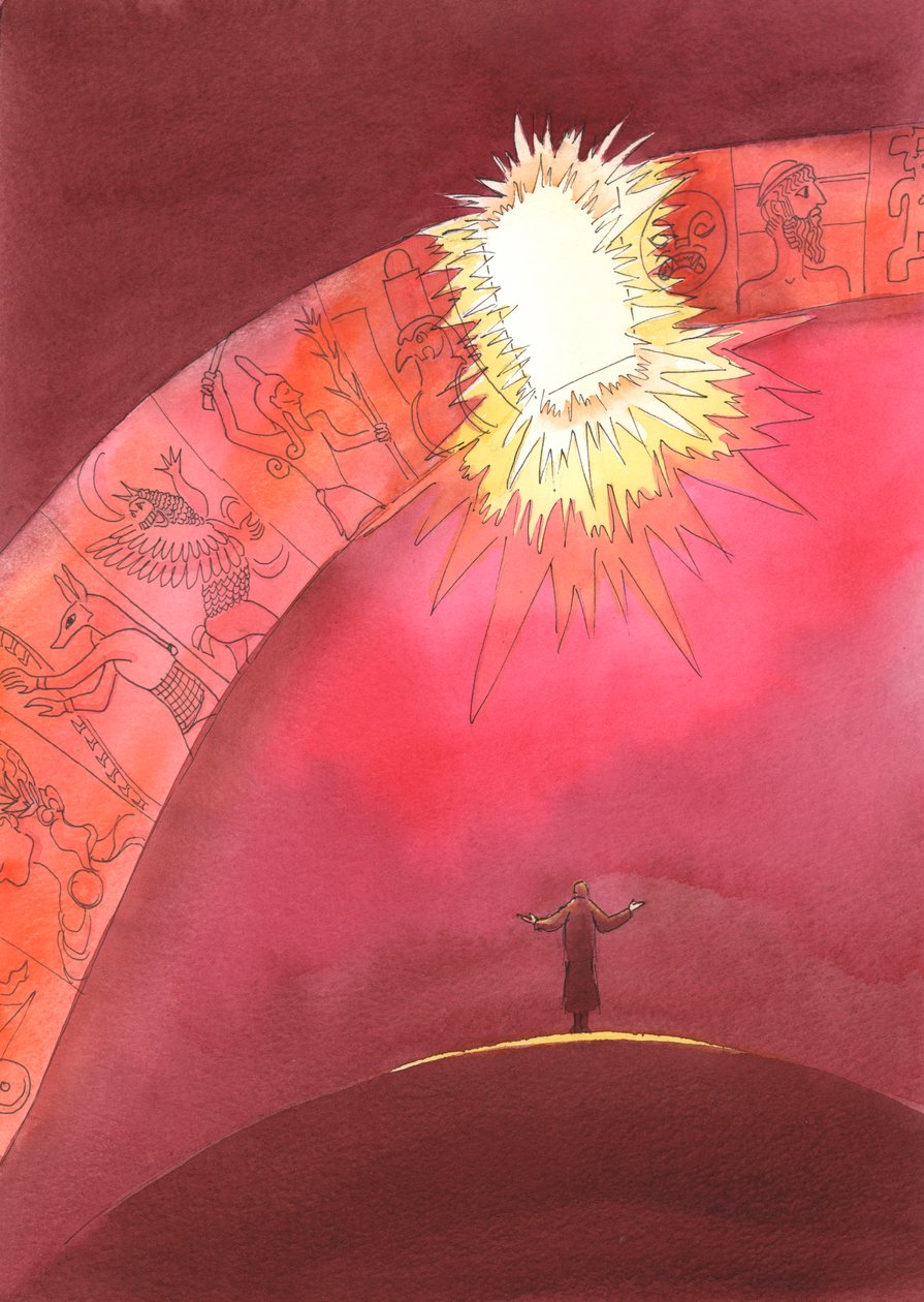 Människor har många idéer om Gud, men bara Jesus - som ett fönster mot himlen - ger oss direkt tillgång till Gud Fadern, 2004 (w/c på papper) av Elizabeth Wang