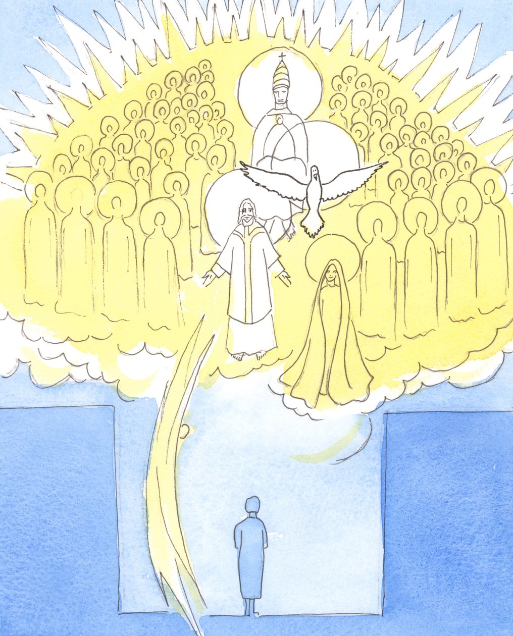 Personlig bön, i vårt "hemliga rum", görs aldrig ensam; genom Kristus är vi närvarande med hela himlens sällskap, 2004 (w/c på papper) av Elizabeth Wang