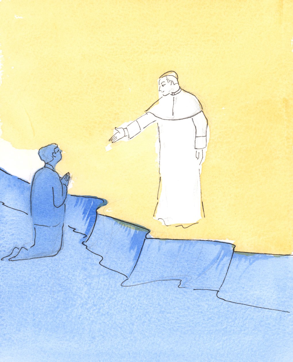 Påven Johannes Paulus står i himlen och sträcker ut sin hand som hälsning, när vi ber om hans hjälp, 2006 (w/c på papper) av Elizabeth Wang