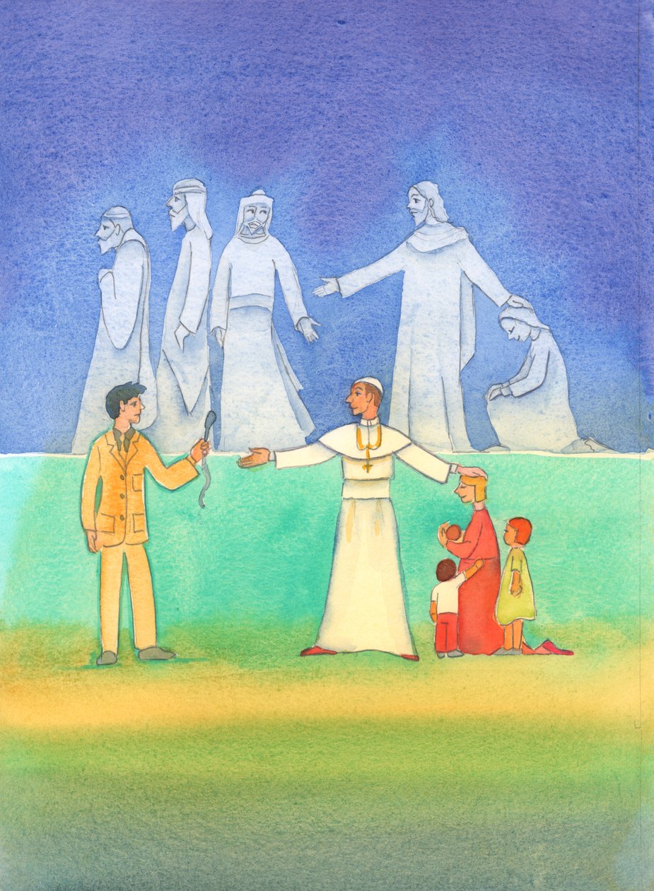 Nya påvar talar, precis som sina föregångare, sanningen om moral, 2006 (w/c på papper) av Elizabeth Wang