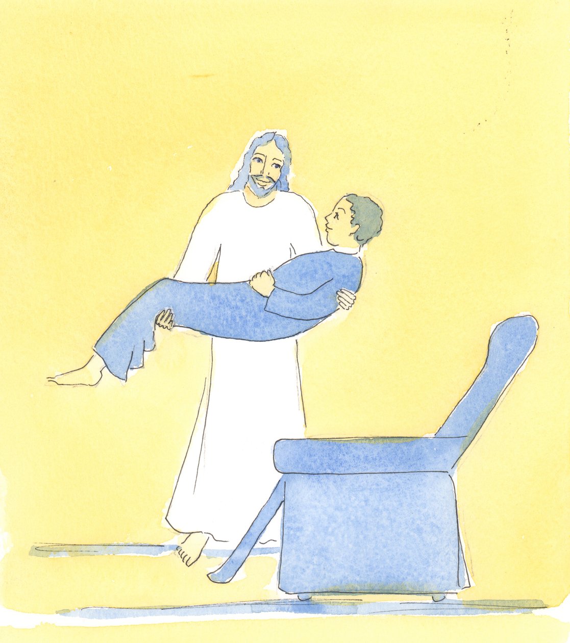 Ibland, när vi är trötta, kallar Kristus oss till vila och "hjälper oss" att hitta den vilan i våra liv, 2004 (w/c på papper) av Elizabeth Wang