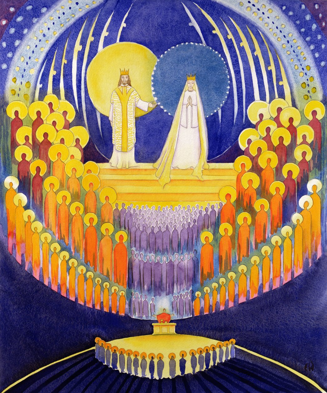 Jungfru Marias kröning och alla heligas härlighet, 2003 (w/c på papper) av Elizabeth Wang