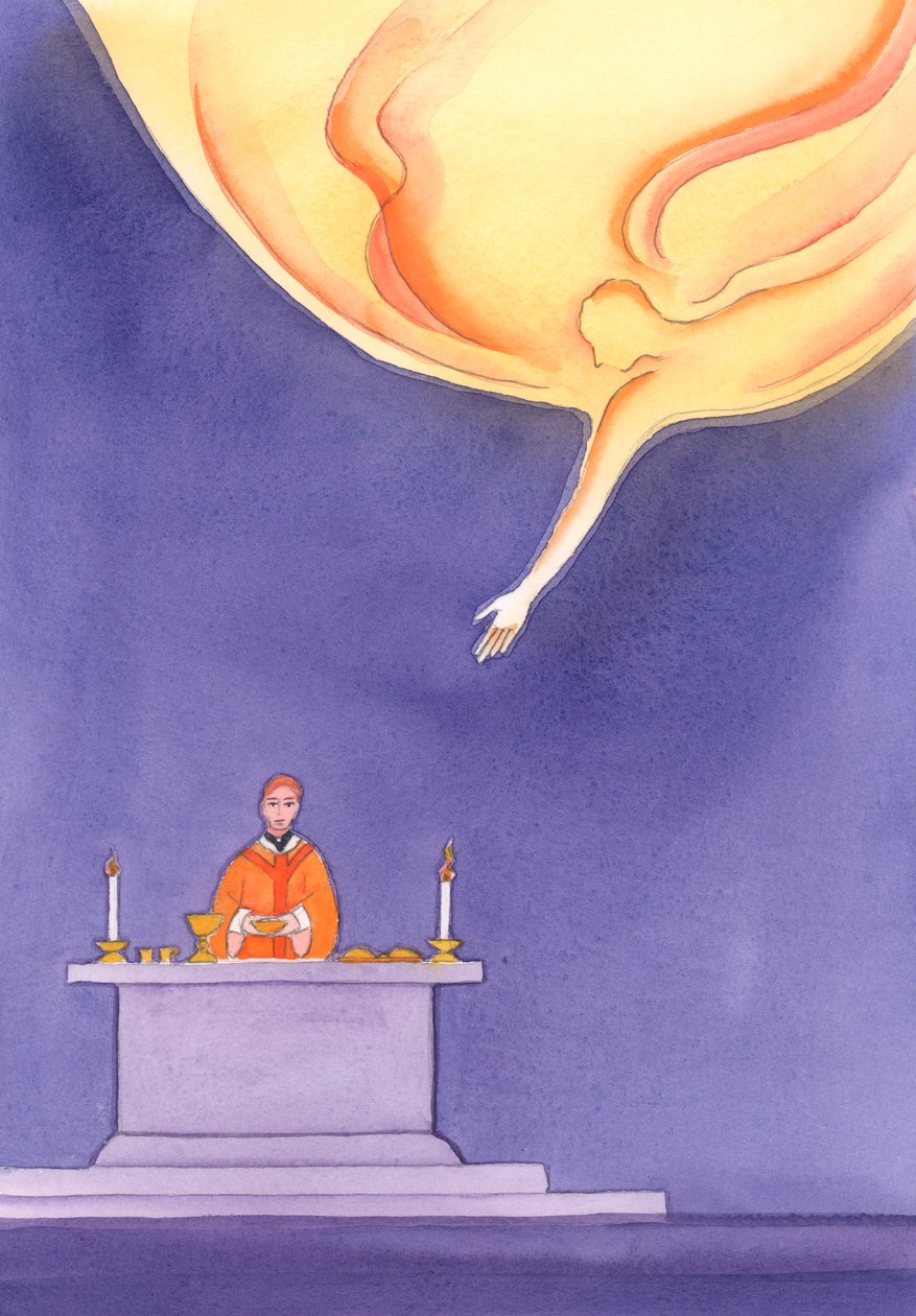 Fadern tar med glädje emot de gåvor vi har fört till altaret, 2002 (w/c på papper) av Elizabeth Wang