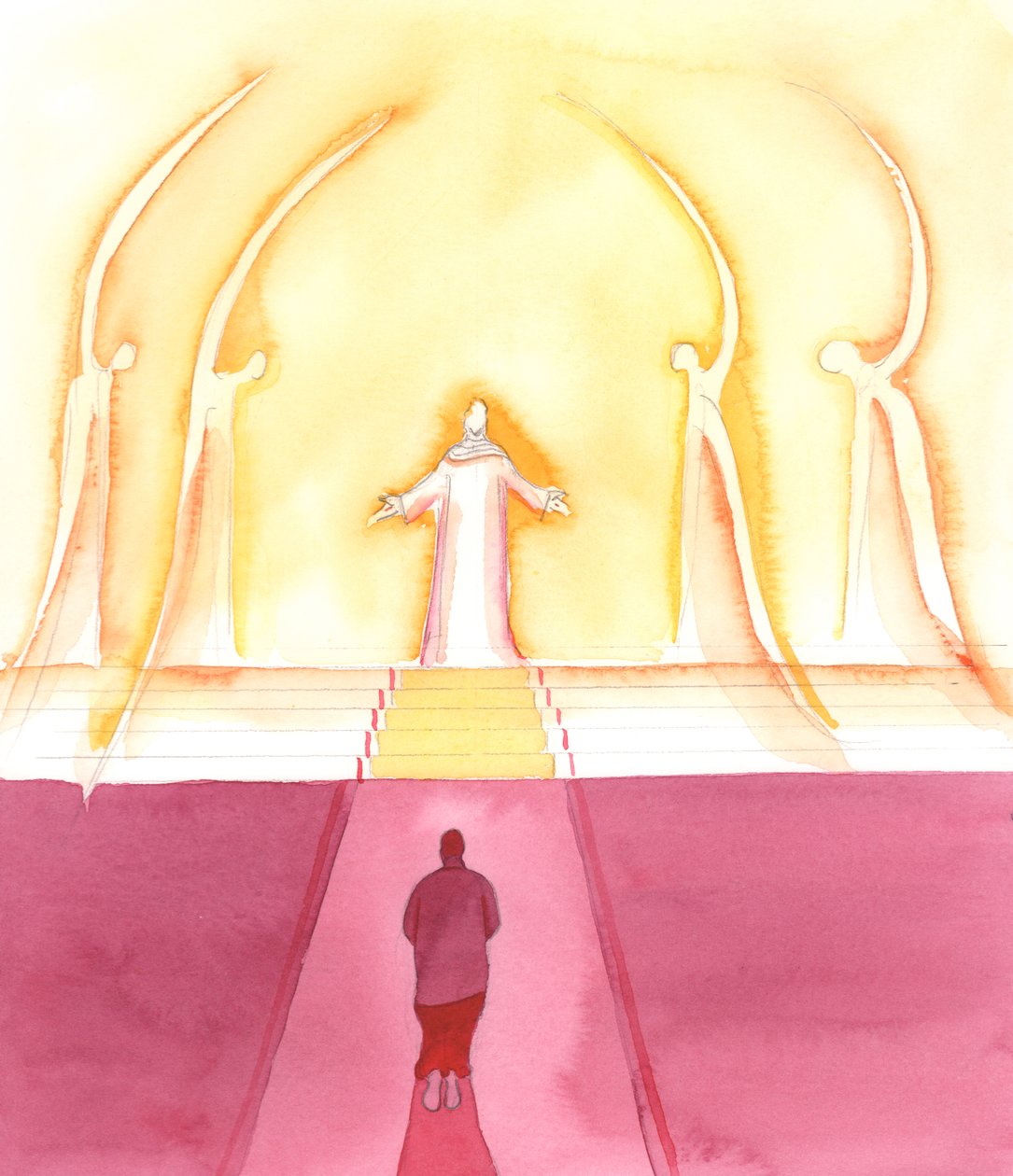 De heliga änglarna i kyrkan sa till mig: "Gör som vi gör", 2000 (w/c på papper) av Elizabeth Wang