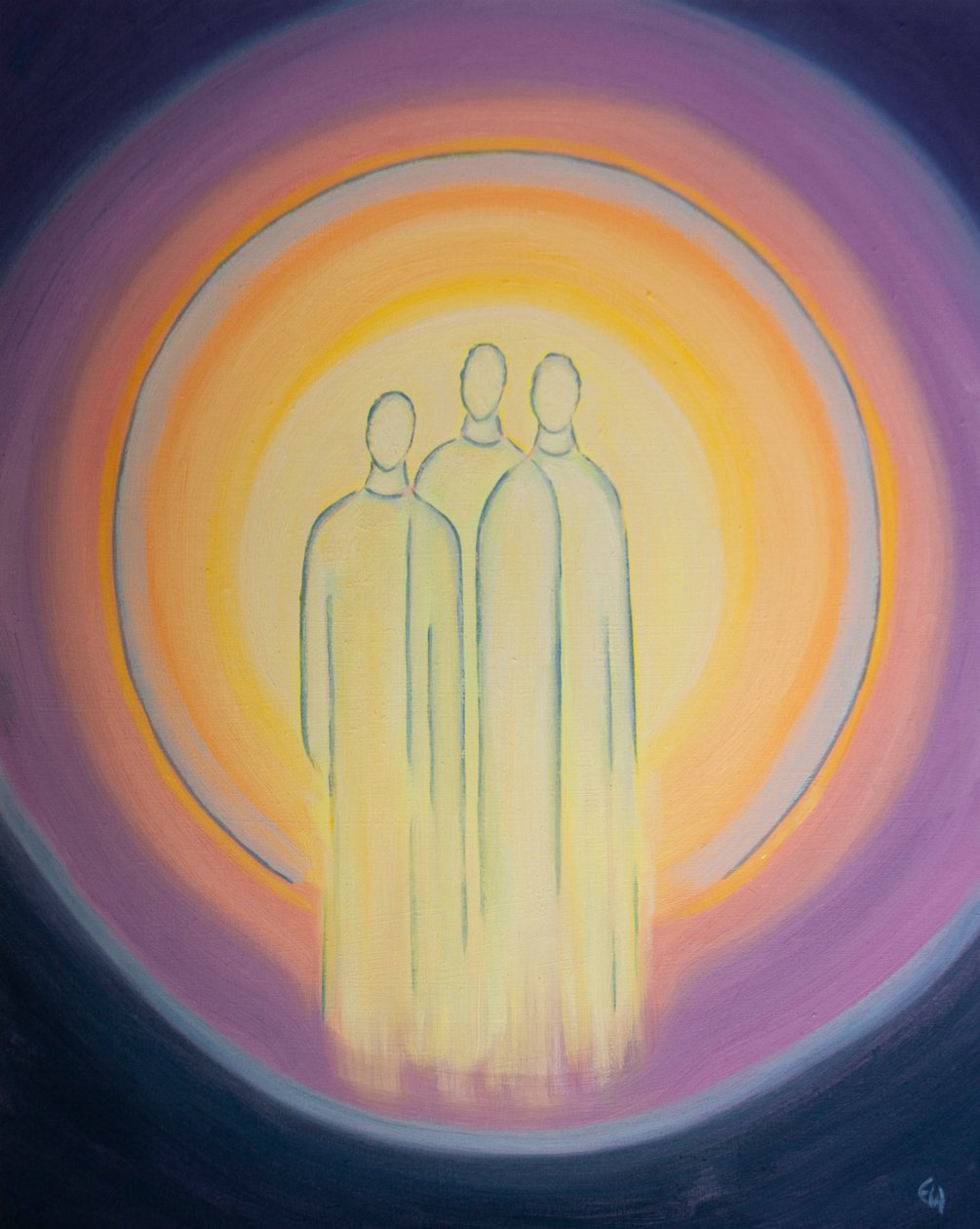 Den heliga treenigheten, en gud, tre personer, lever i den kristnas själ i bländande prakt, 2002 (olja ombord) av Elizabeth Wang