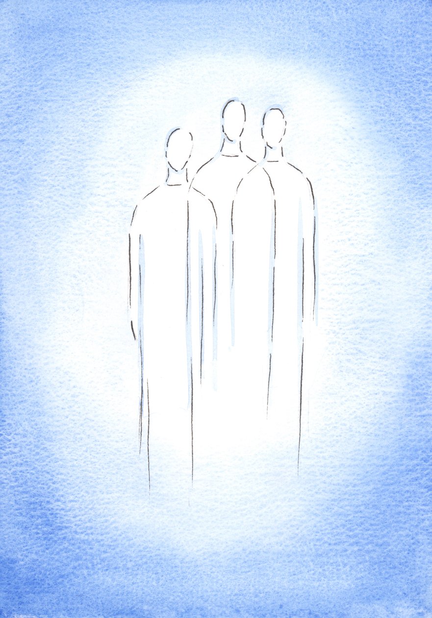 Den heliga treenigheten, en gud, tre personer, lever i den kristnas själ i bländande prakt, 2002 (w/c på papper) av Elizabeth Wang