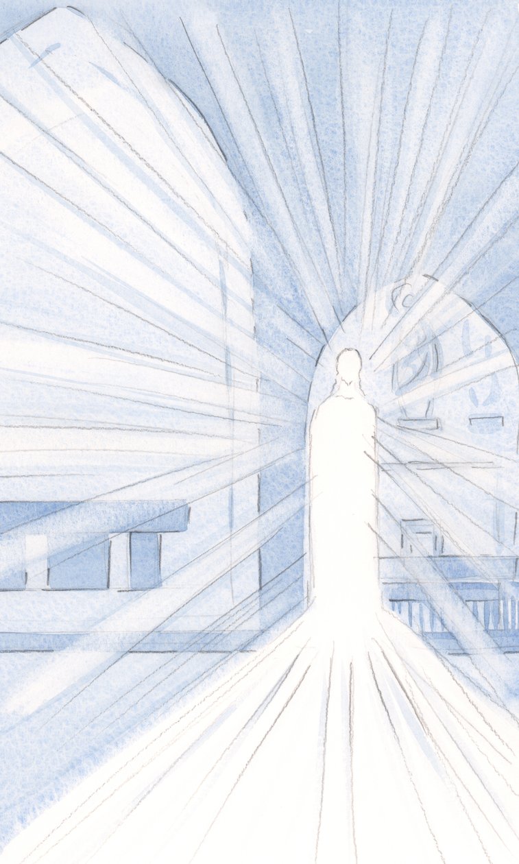 Kristi ljus i det heliga sakramentet utgjuter sin strålglans inom vår kyrka och över hela världen, 2000 (w/c på papper) av Elizabeth Wang