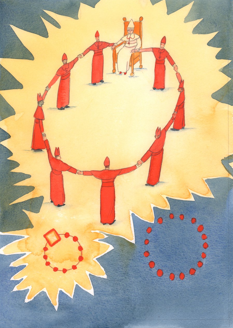 Påven är så viktig att även om en stor grupp biskopar skulle bryta sig loss från honom skulle de inte undergräva den väsentliga enheten i kyrkan eller hennes lärarkontor, 2003 (w/c på papper) av Elizabeth Wang