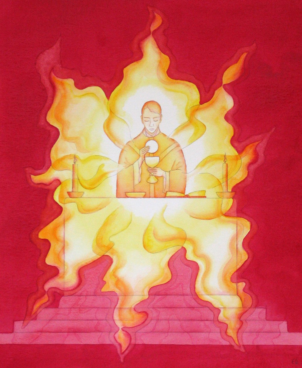 Jesu närvaro i nattvarden är som en flammande härlighetseld, 2001 (w/c på papper) av Elizabeth Wang
