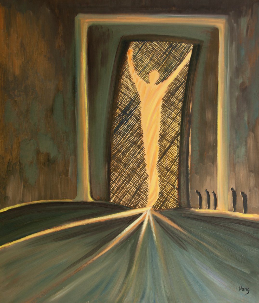 Jesu offer har gjort en levande öppning genom ridån till det Allra Allra, till Guds ljus, så att vi kan komma in i Himlen, 2000 (olja ombord) av Elizabeth Wang