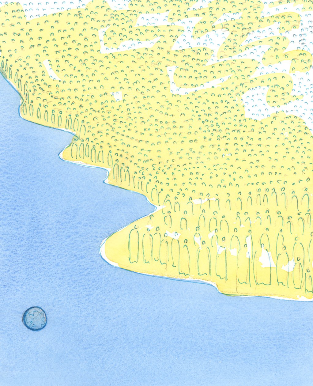 De heliga är samlade i himlen som på en ö långt över vår syndiga värld, 2003 (w/c på papper) av Elizabeth Wang