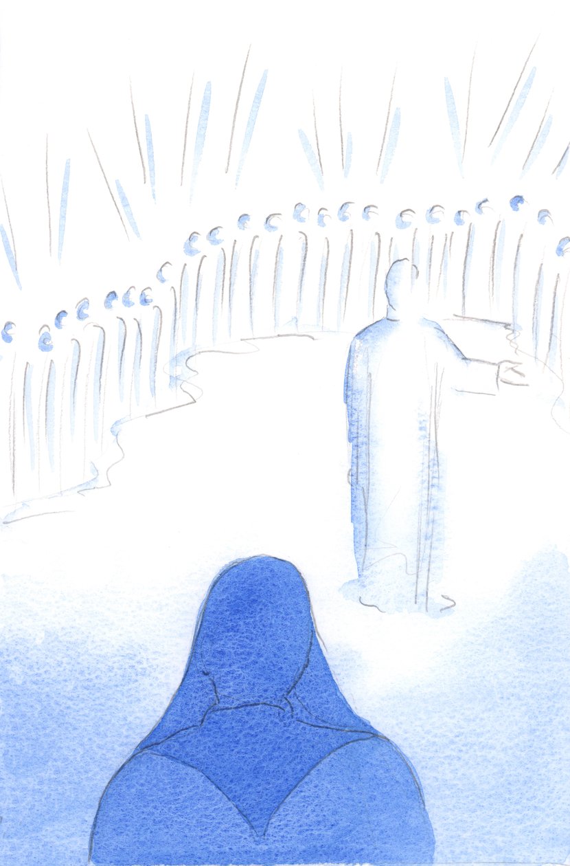 Himlens heliga gläds över vår kärlek till Kristus och över våra goda handlingar, eftersom all glädje i himlen delas, 2002 (w/c på papper) av Elizabeth Wang