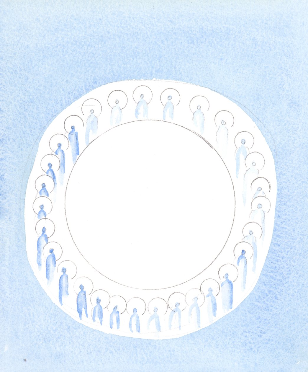 De tre gudomliga personerna är förenade och aktiva i gudomens enhet, som om de cirkulerade i oupphörlig gemenskap, 2003 (w/c på papper) av Elizabeth Wang