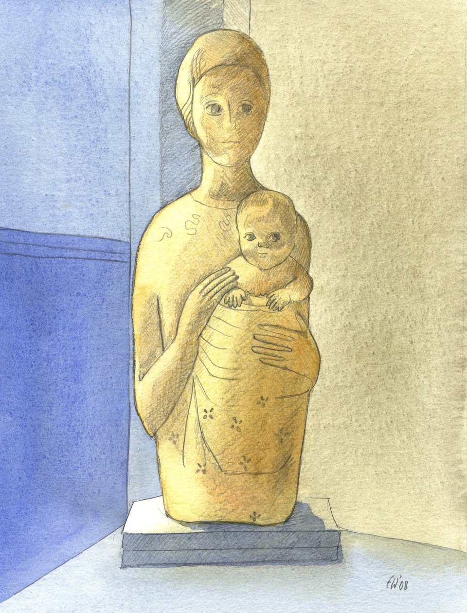 The Virgin and Child, 2001 (w/c på papper) av Elizabeth Wang
