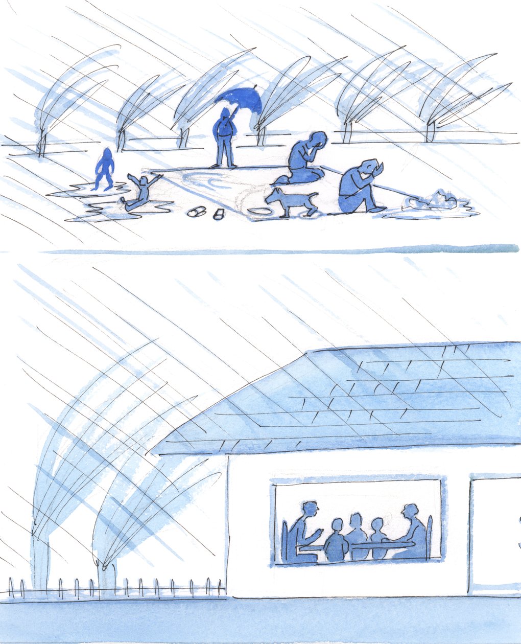 Familjen som har tak över huvudet och ett bord att äta på är väl förberedd för vardag och utbildning, 2003 (w/c på papper) av Elizabeth Wang