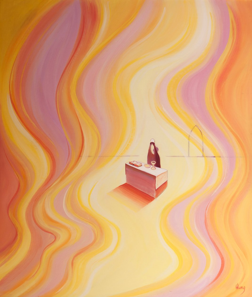 Kristi härlighet i mässan är som en eld som lyser upp helgedomen, 2001 (olja ombord) av Elizabeth Wang