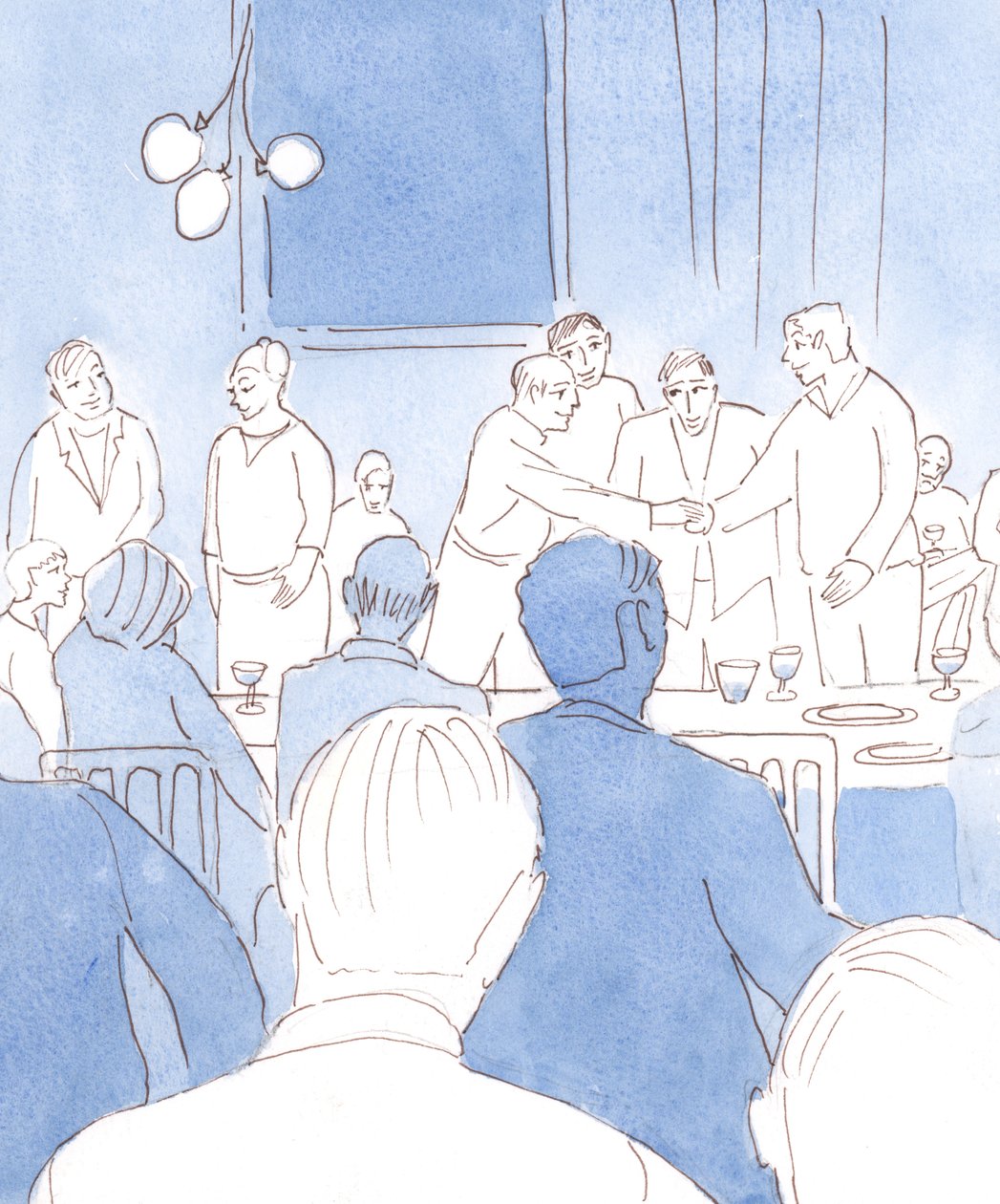 Det glada kompisgänget på festen gav glädje till Gud genom sin nåd före måltiden, sin trohet mot äktenskapet och sin vänskap, sin kärlek till Guds gåvor av skratt, mat, dryck och mu av Elizabeth Wang