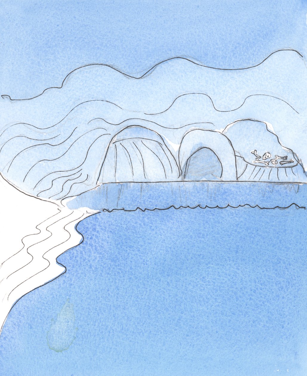 Själen full av Guds nåd representerades av en mjuk sluttande strand, sköljd av det varma havet, 2004 (w/c på papper) av Elizabeth Wang