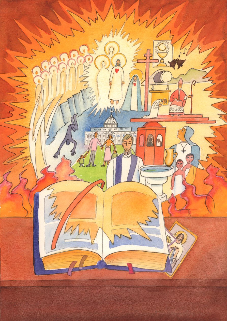Hela den katolska tron finns i Missalet och firas i Liturgy, 2003 (w/c på papper) av Elizabeth Wang
