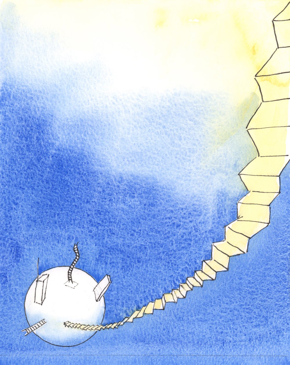 Det har gjorts många försök av män att nå himlen, 2004 (w/c på papper) av Elizabeth Wang