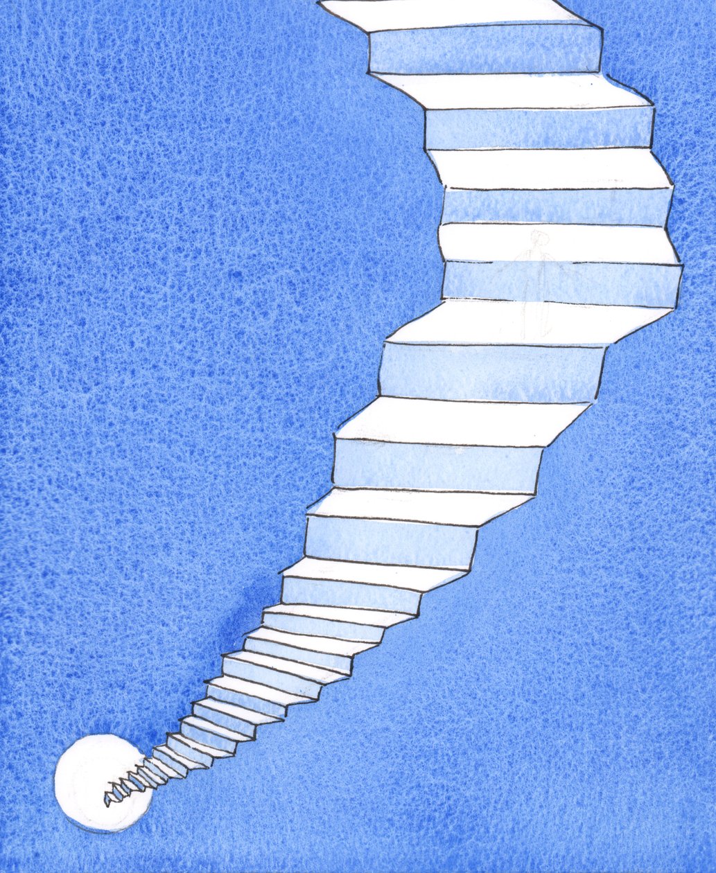 Det finns bara en väg över den mörka avgrunden som skiljer jorden från himlen, 2004 (w/c på papper) av Elizabeth Wang
