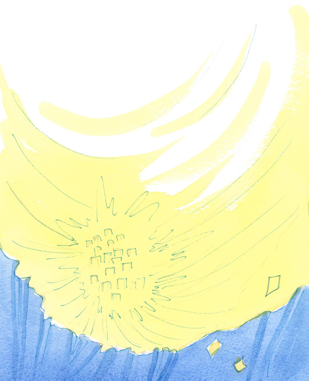 De som kommer in i himlen finner, som i ett främmande land, skönhetsspänning och nyhet, 2003 (w/c på papper) av Elizabeth Wang
