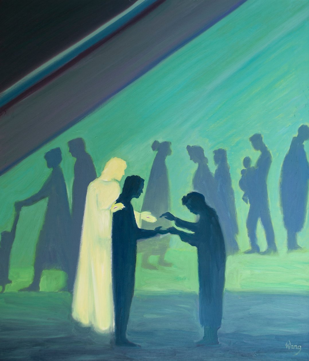 Genom våra minsta ord och handlingar visar Kristus sin kärlek till andra människor, 2000 (olja ombord) av Elizabeth Wang