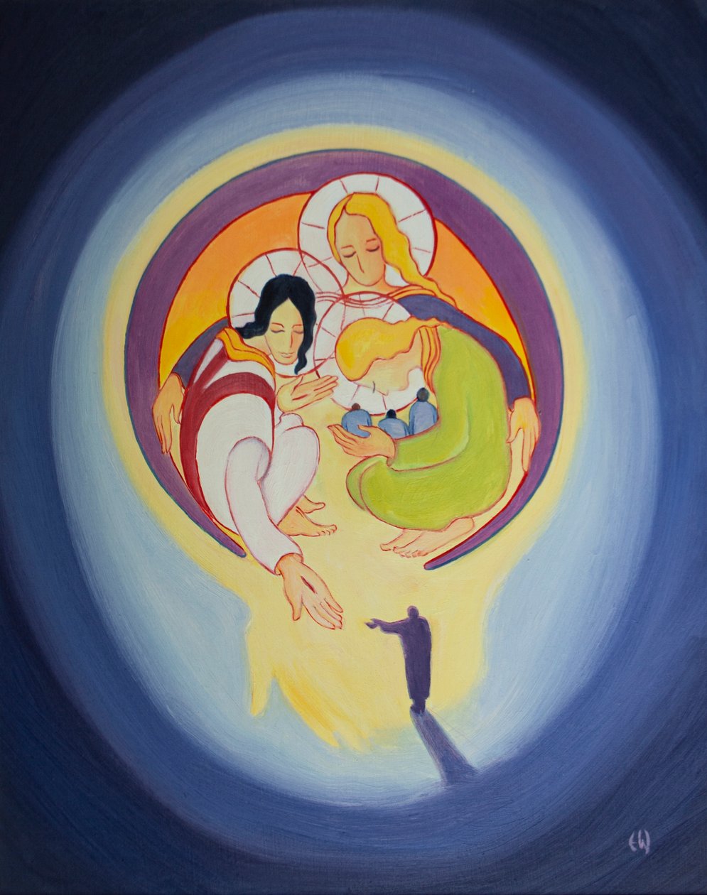 Genom omvändelse och tro på Kristus tillåter vi honom att dra oss in i hjärtat av den heliga treenigheten, 2001 (olja ombord) av Elizabeth Wang