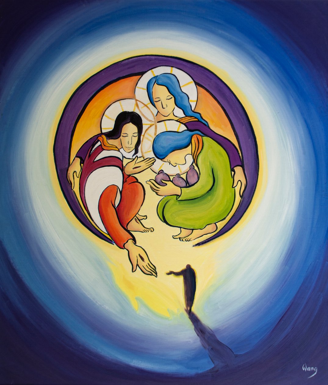 Genom omvändelse och tro på Kristus tillåter vi honom att dra oss in i hjärtat av den heliga treenigheten, 2001 (olja ombord) av Elizabeth Wang