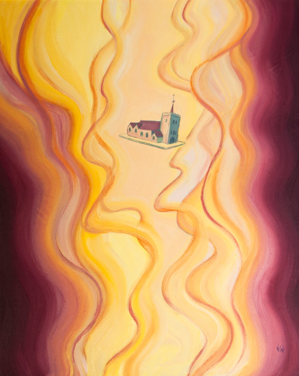 Genom kyrkan och hennes sakrament finner vi trygghet och skydd tills vi har gjorts redo för himlen, 2002 (olja ombord) av Elizabeth Wang