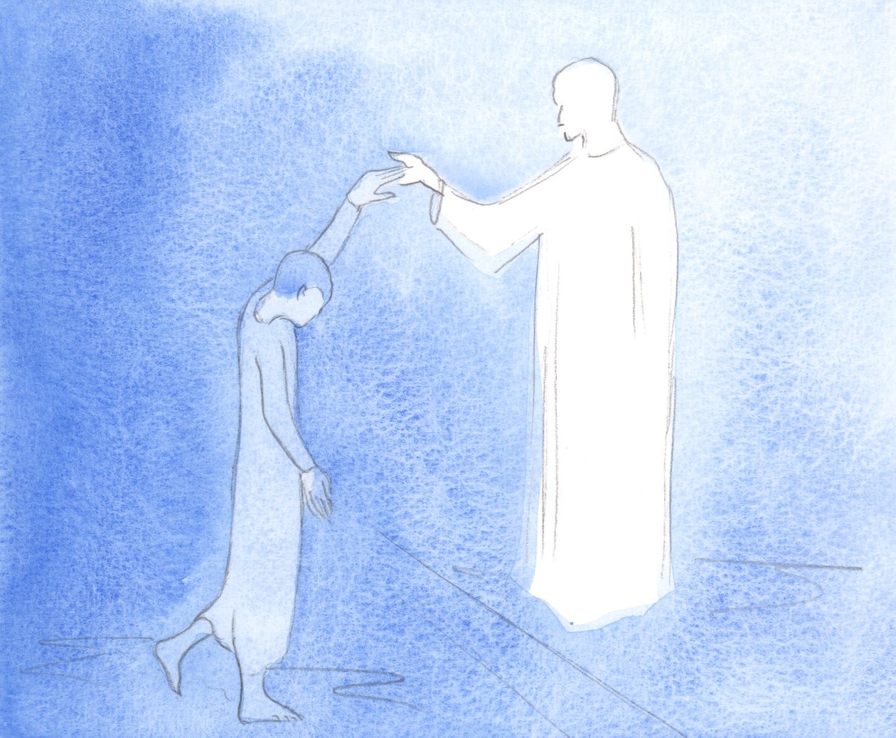 Att låta sig ledas av Kristus, av hans Ande, är att vara som en dansare som litar på att hennes partner vägleder henne varje rörelse, 2001 (w/c på papper) av Elizabeth Wang