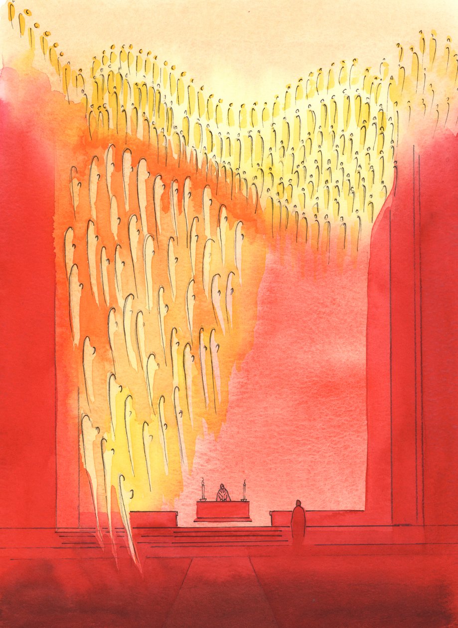 Vi skulle bli förvånade om vi kunde se hur tacksamma de heliga och änglarna är när vi hälsar och hedrar dem i kyrkan, 2003 (w/c på papper) av Elizabeth Wang