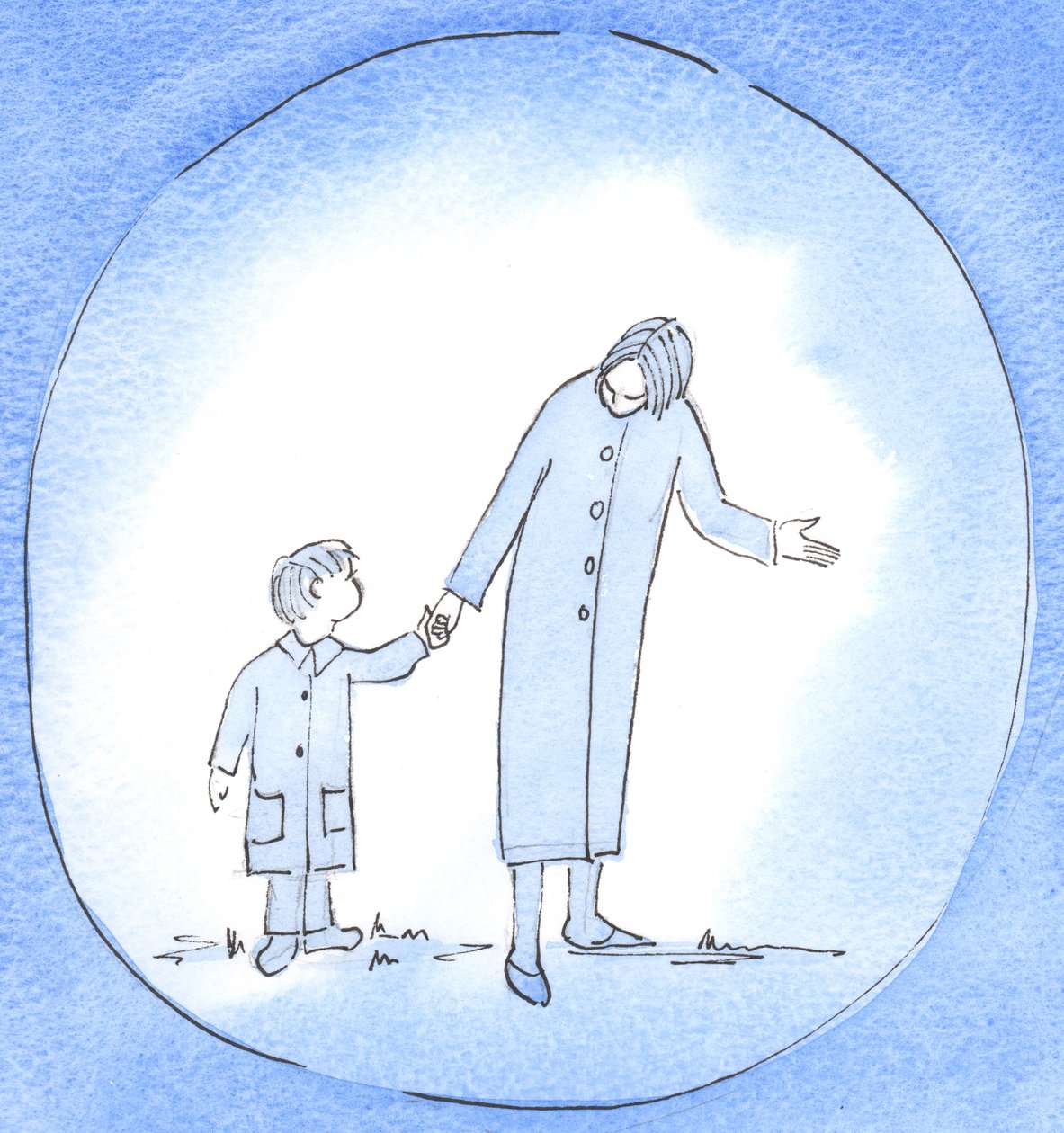 När vi vägleder och hjälper någon i nöd kan vi vara som en mamma som leder, instruerar och uppmuntrar ett litet barn, 2003 (w/c på papper) av Elizabeth Wang