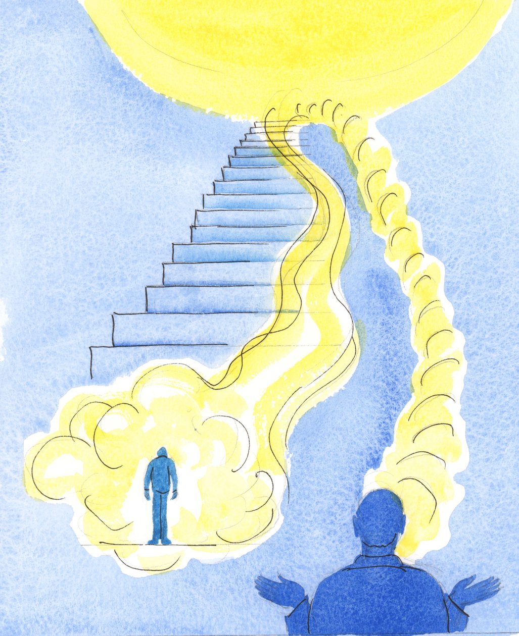 När vi ber till Gud, i Jesu namn, om hjälp för någon i nöd, kan vi vara säkra på att Gud sänder ner nåd från himlen, 2004 (w/c på papper) av Elizabeth Wang