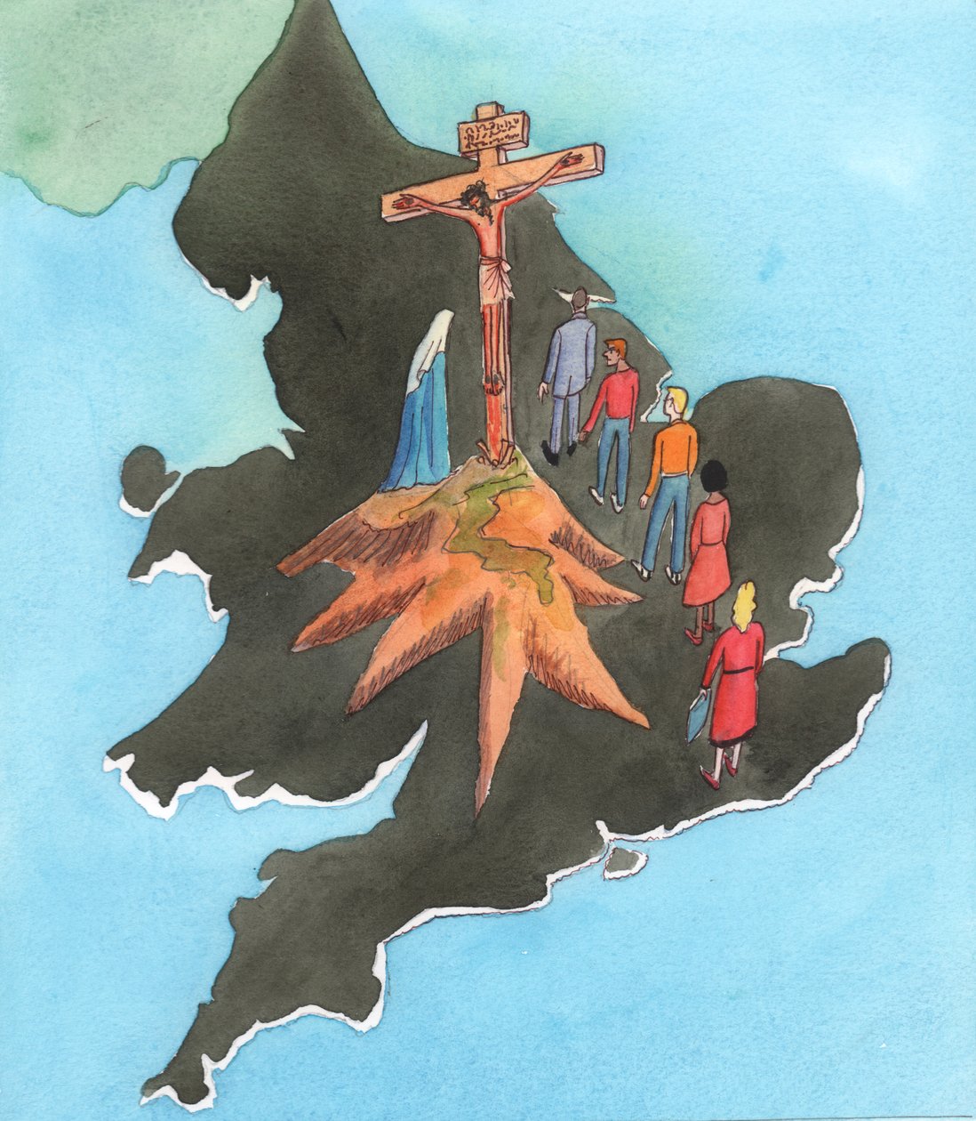 Närhelst mässa firas i vårt land är det som om Golgata dyker upp i hjärtat av England, 2002 (w/c på papper) av Elizabeth Wang