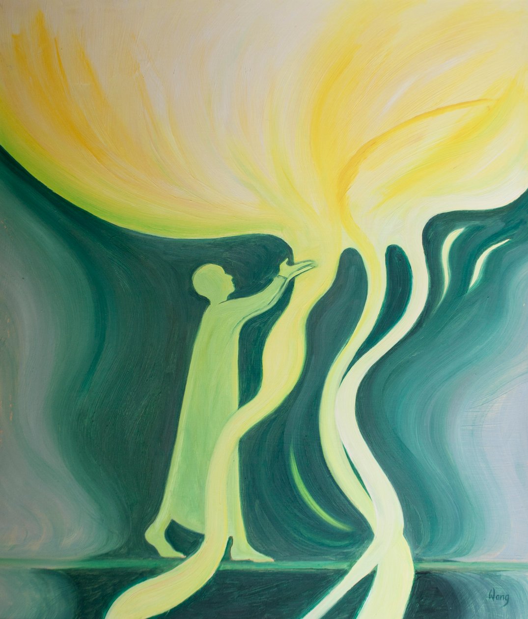 Närhelst vi ber Gud utgjuter sin nåd över oss, 2000 (olja ombord) av Elizabeth Wang