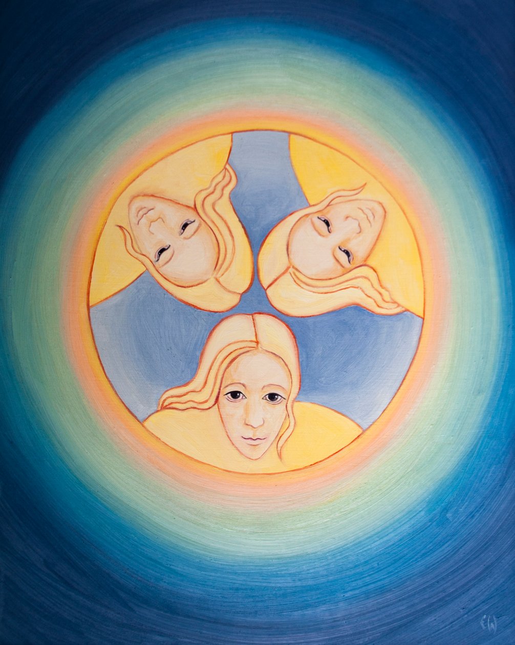 Den som ber till en gudomlig person ber till den ene, evige, treenige Guden som är odelad, 2003 (olja ombord) av Elizabeth Wang