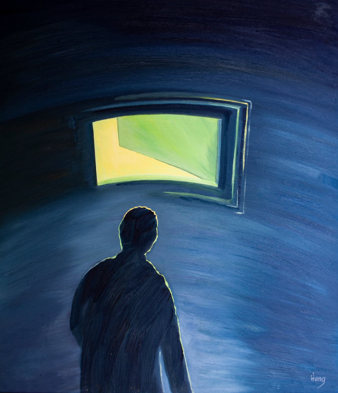Med tro och längtan kan vi öppna "dörren" till själen inifrån och låta Guds ljus lysa inom oss, 2001 (olja ombord) av Elizabeth Wang