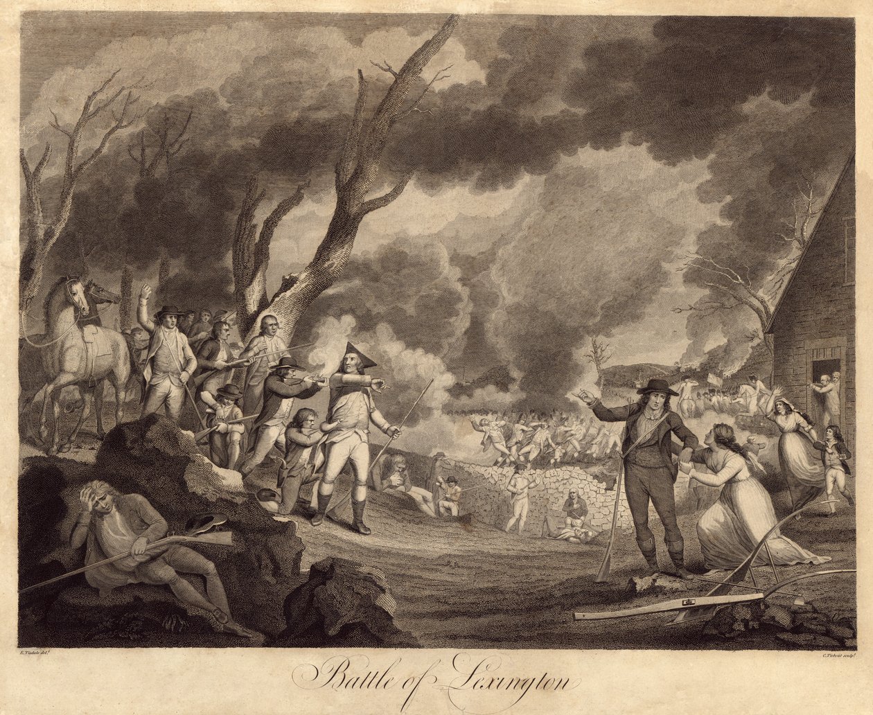 Slaget vid Lexington, graverat av Cornelius Tiebout (1768-1835) av Elkanah Tisdale