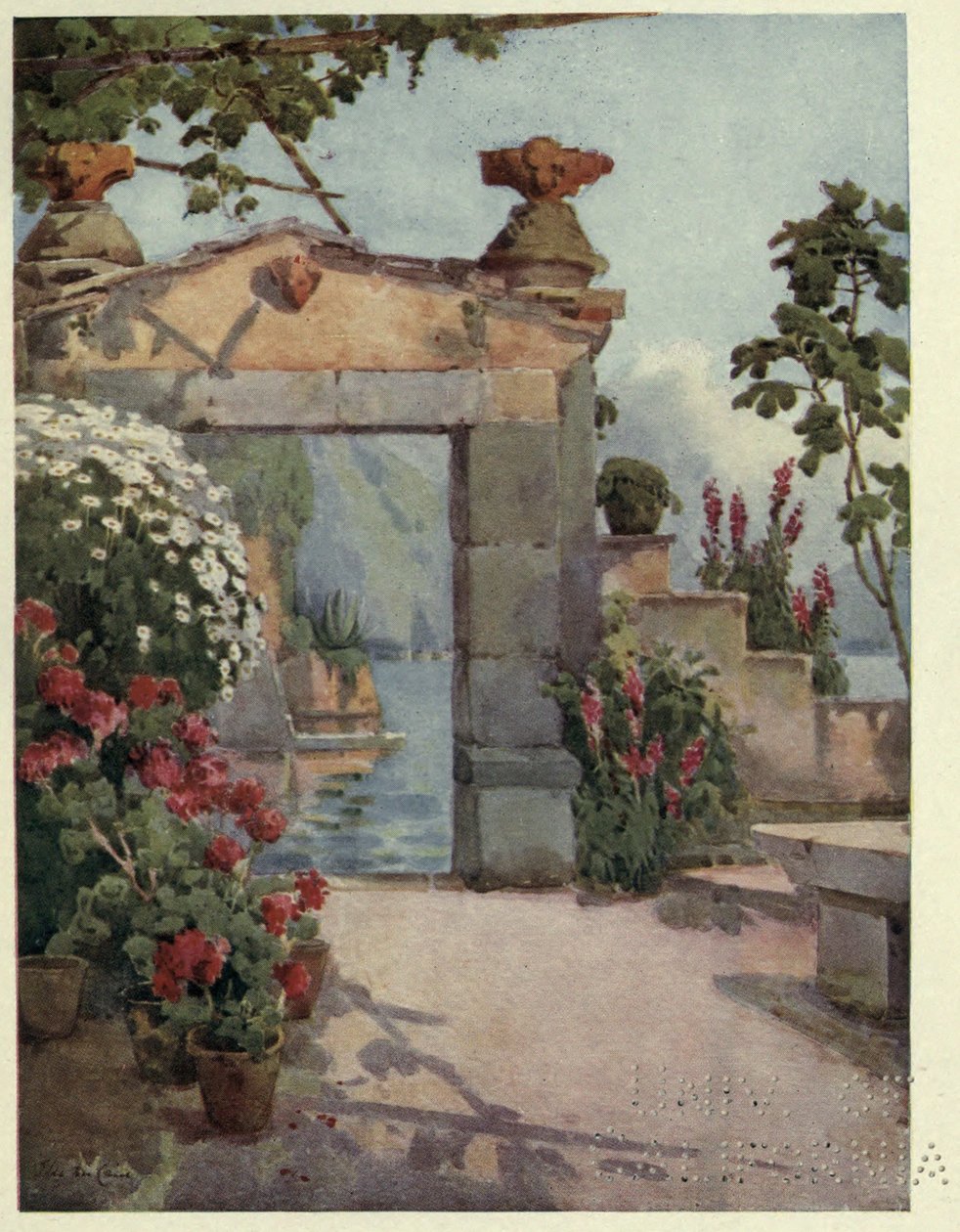 En dörröppning vid Varenna, Lago di Como, Illustration från "De italienska sjöarna" av Richard Bagot av Ella Du Cane