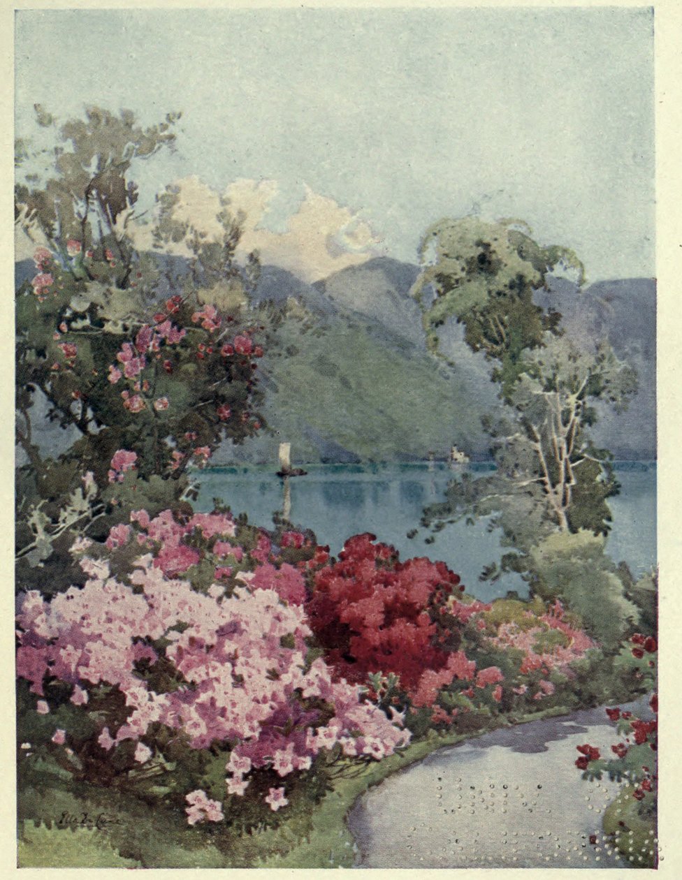 Azaleor, Lago di Como, Illustration från "De italienska sjöarna" av Richard Bagot av Ella Du Cane