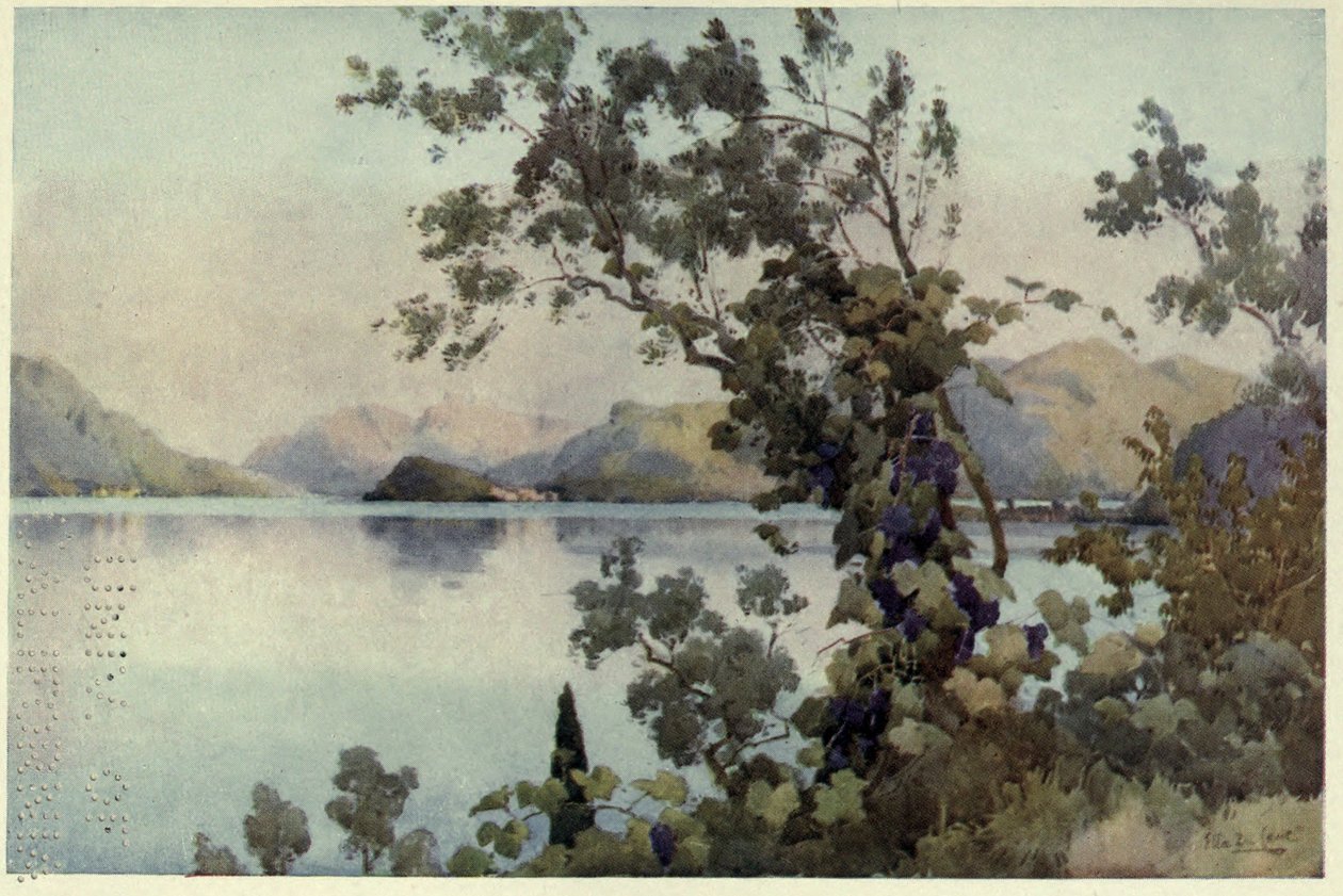 Kväll, Lago di Como, Illustration från "De italienska sjöarna" av Richard Bagot av Ella Du Cane